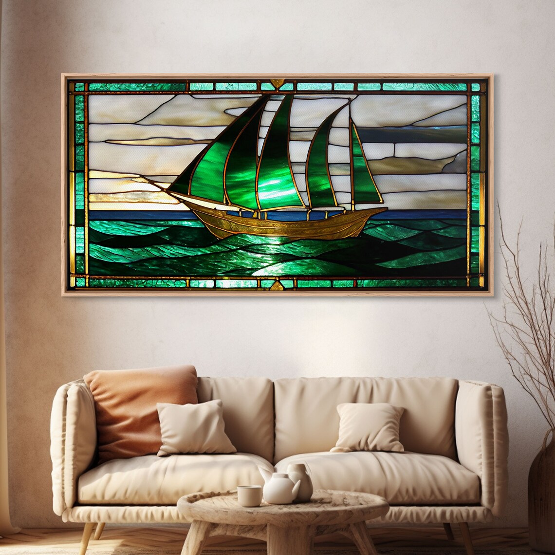Emerald Green And Gold Sail Boat Art Print, Art Deco Vintage - Image 4