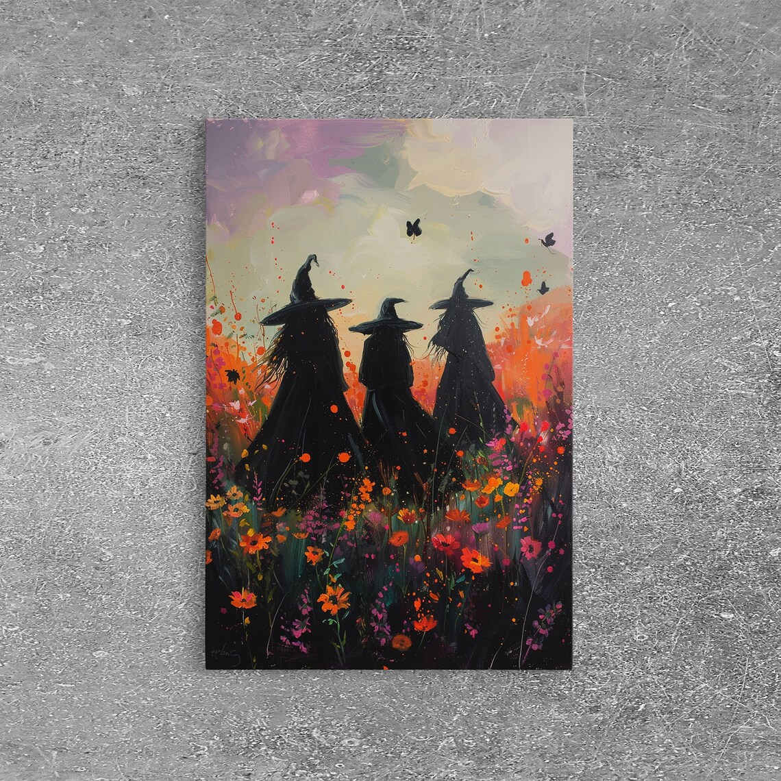 Witches Coven Butterflies Sunset Wildflower Meadow Moody Art Poster