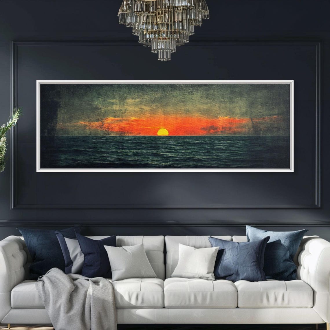 The Sea Radiant Sunset Panoramic Ocean Yellow Sun Dark Clouds Print - Image 2