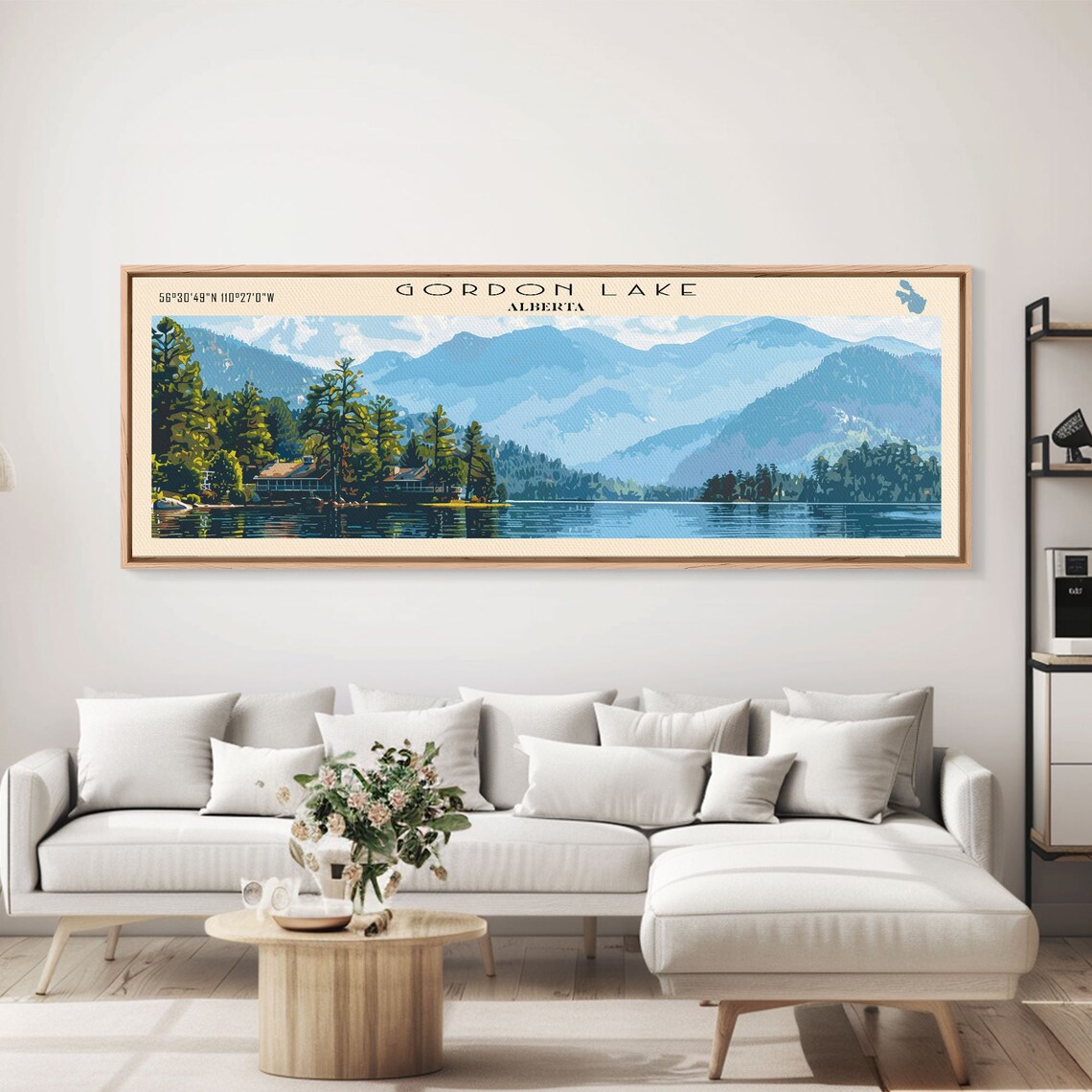 Gordon Lake Alberta Mountain Ranges Lakeside Cabin Lodge View Poster - Image 4