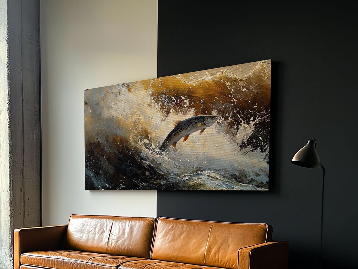 Fly Fishing Trout River Scene, Rustic Art Print