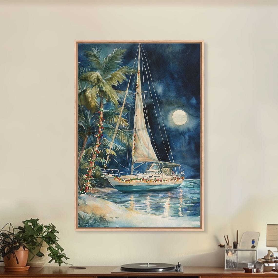 Sailboats In The Winter Lake House Decor Colorful Christmas Wall Art Winter Decor Holiday Art Holiday Decor Christmas Handmade Art - Image 2