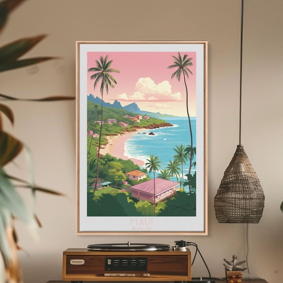 Maui Travel Art Framed Print Hawaii Usa Home Decor Travel Poster Vintage Wall Art Original Watercolor Painting