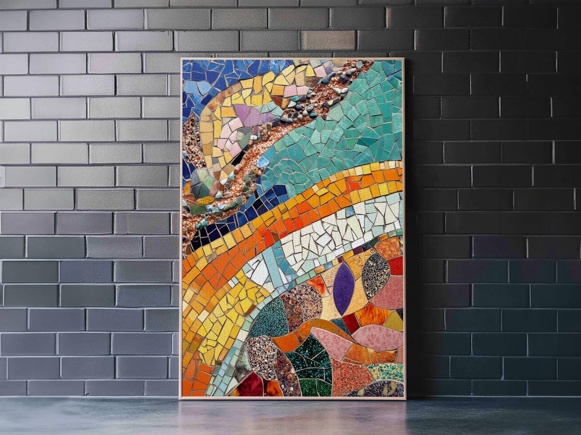 Colorful Moroccan Mosaic Curves Swirling Abstract Tile Wall Art Poster - Image 2