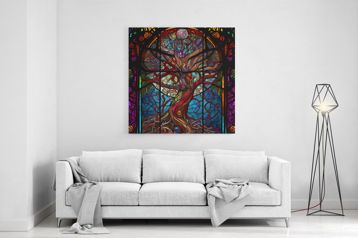 Stained Glass Tree Of Life Art Print, Forest Decor