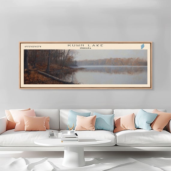 Kuhn Lake Indiana Framed Print Lake House Art Panoramic Wall Art Travel Poster Serene Lake Painting Home Decor
