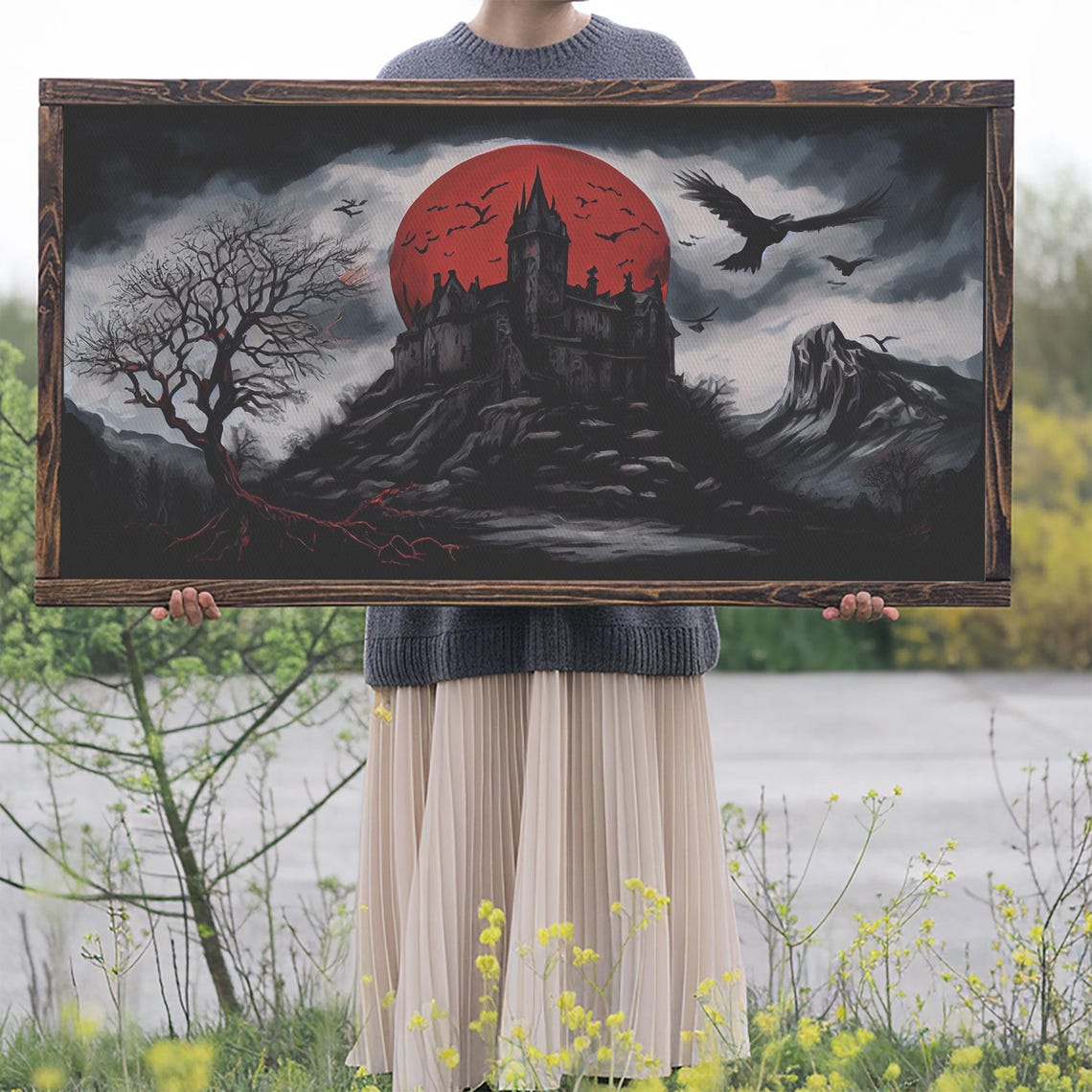 Haunted Castle Blood Moon Crows Dead Tree Gothic Horror Dark Poster - Image 2