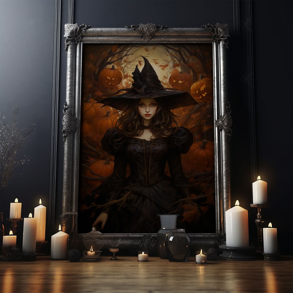 Gothic Witch Halloween Pumpkin Patch Art Print - Image 4