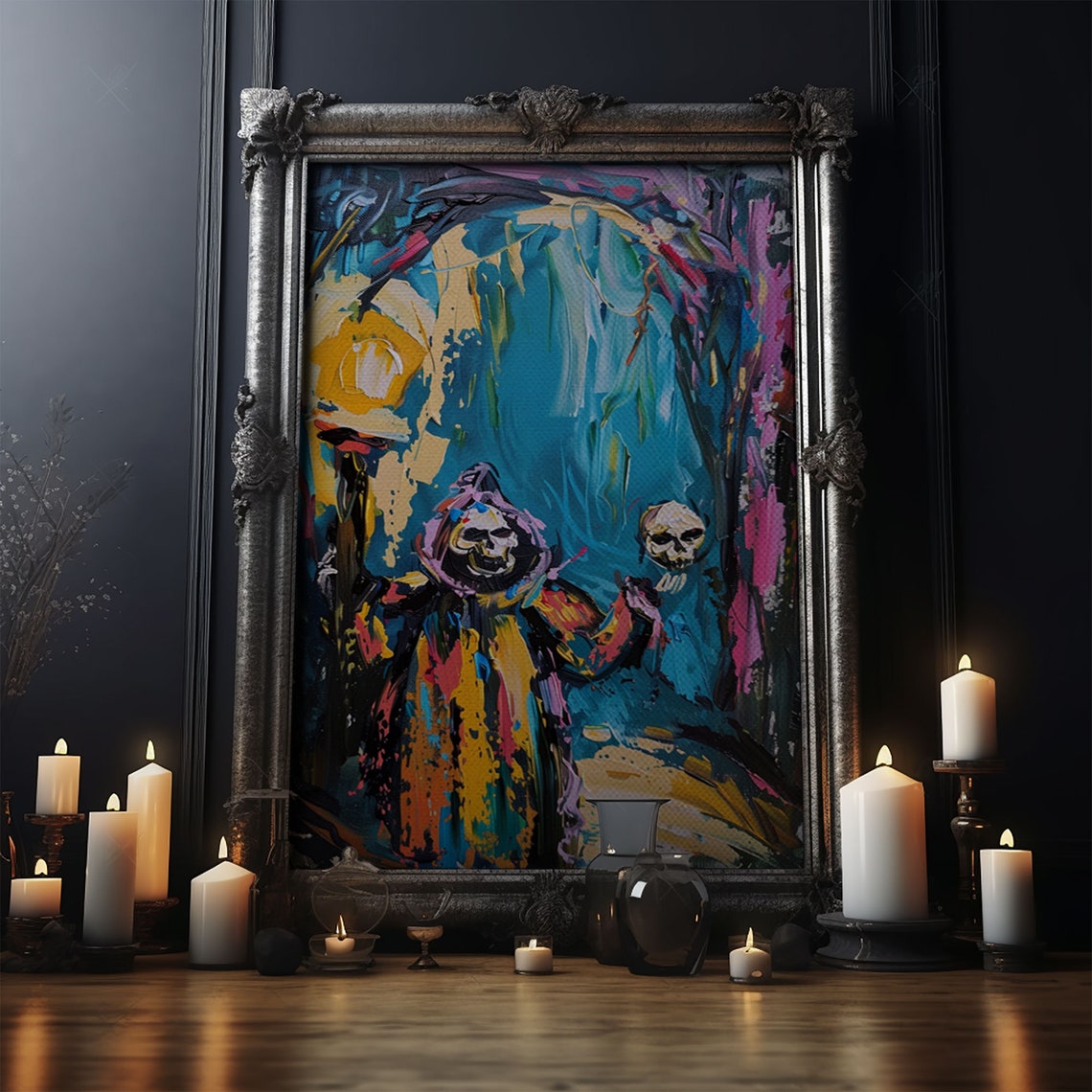 Hooded Phantom Lantern Abstract Expressionist Colorful Art Poster - Image 4
