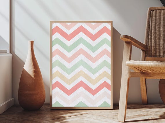 Chevron Zig Zag Pastel Wall Art Geometric Wood Framed Wall Art Decorative Wall Accent Mosaic Wall Decor Boho Art