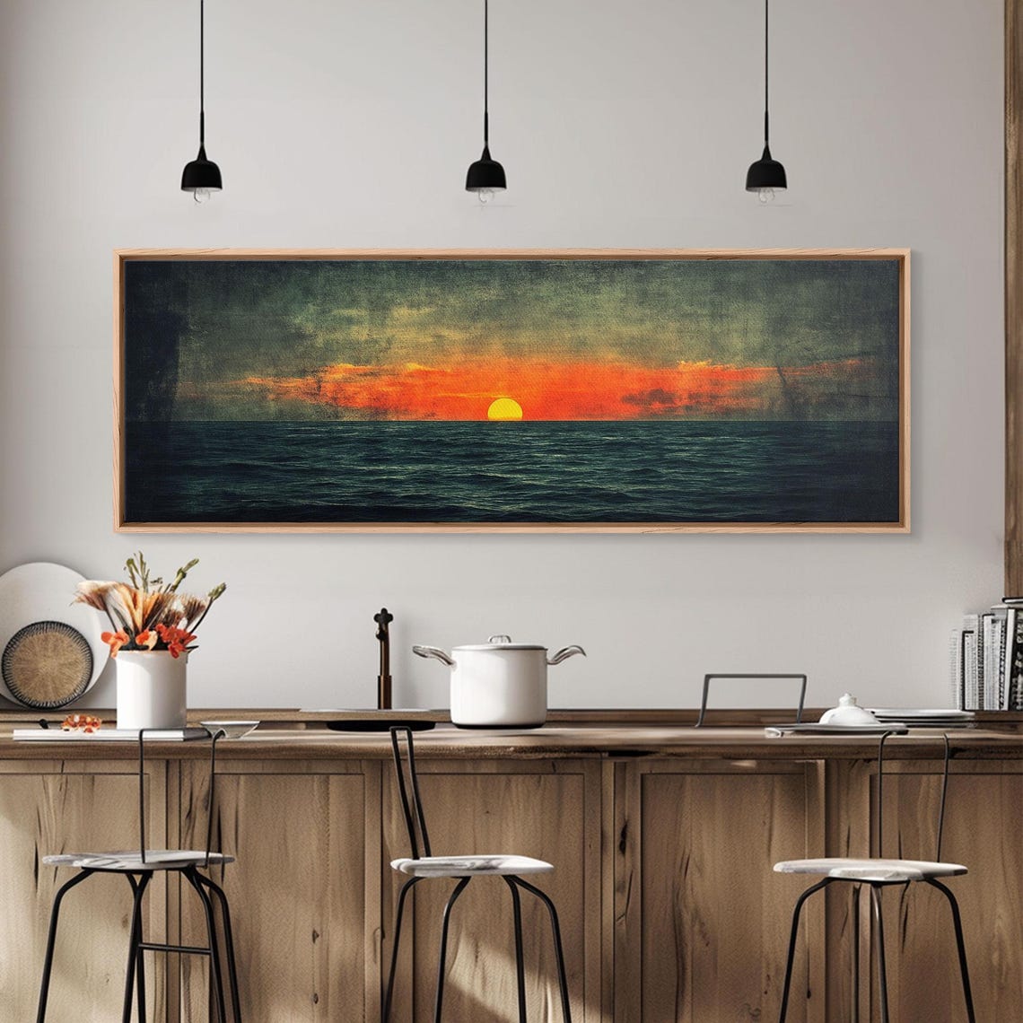 The Sea Radiant Sunset Panoramic Ocean Yellow Sun Dark Clouds Print - Image 6