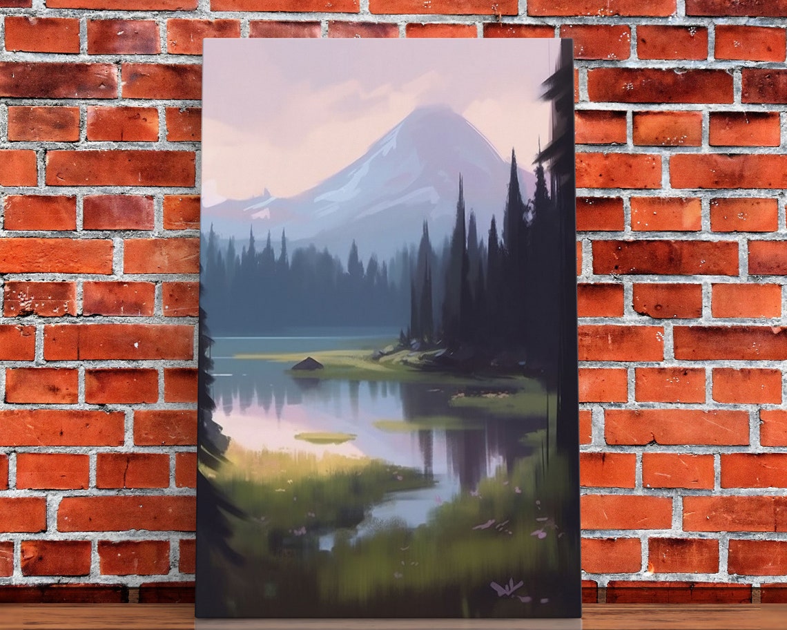 Misty Mountain Lake Dawn Reflections Pine Forest Soft Landscape Poster - Image 5