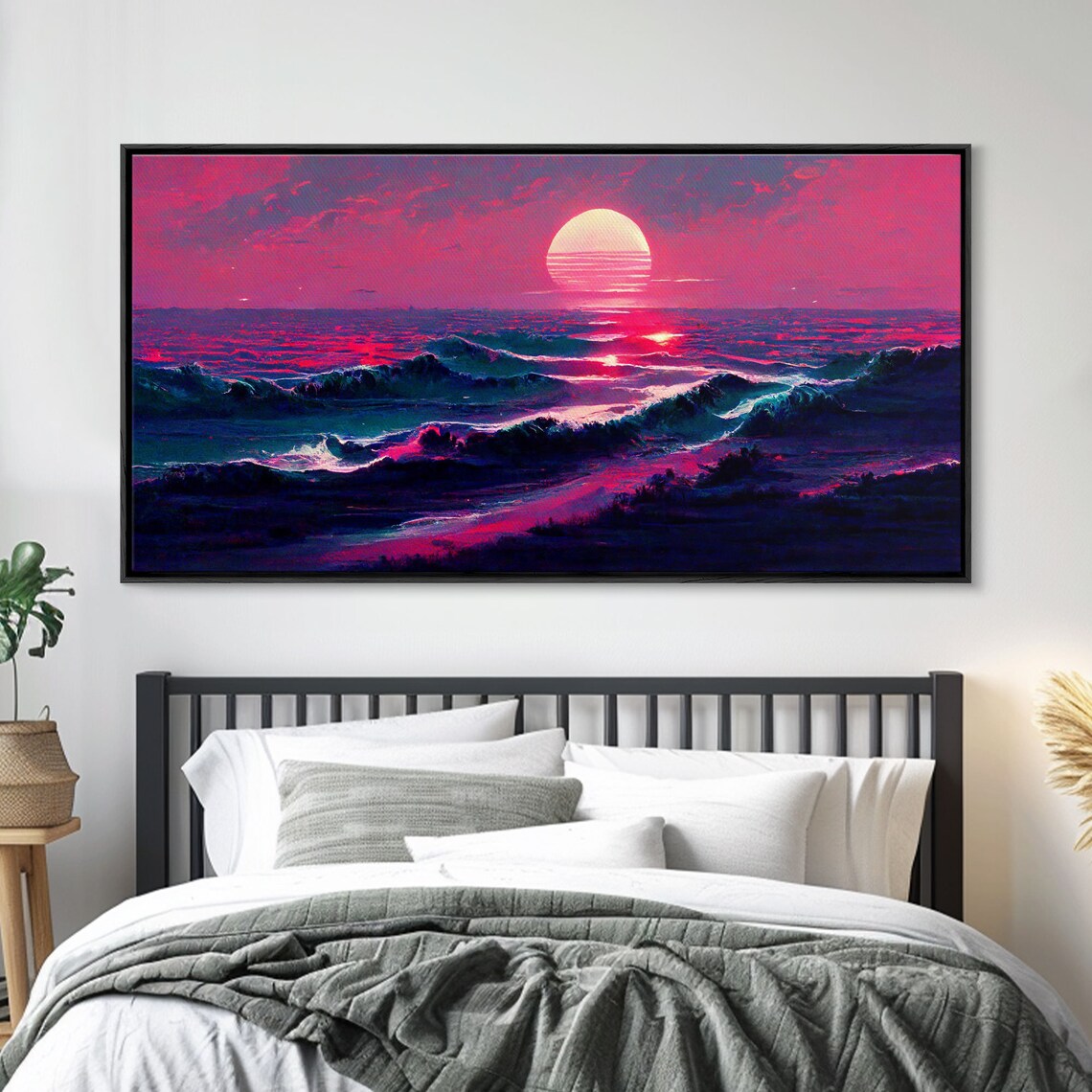 Synth Wave Ocean Sunset, Outrun Style Art Print - Image 4
