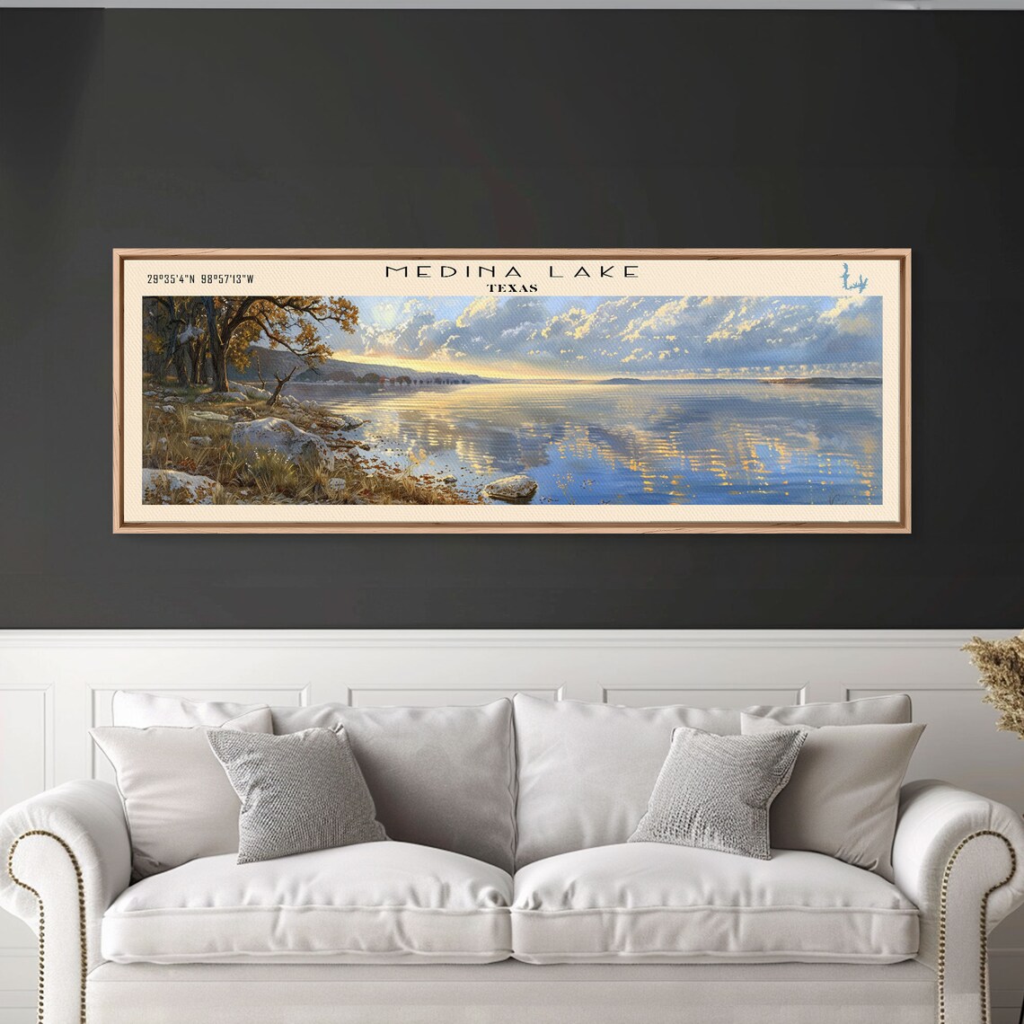 Medina Lake Texas Golden Sunset Shimmering Water Rocky Shore Poster - Image 2