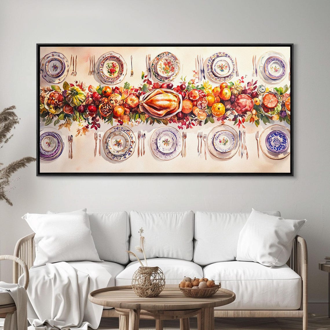 Thanksgiving Harvest Feast Table Setting Overhead View Art Print - Image 3