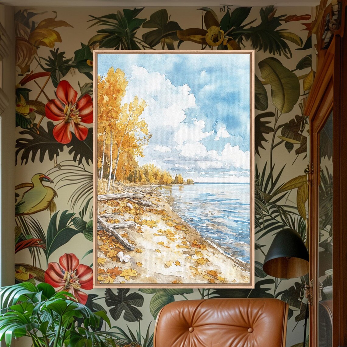 Autumn Lakeshore With Golden Birch Trees And Fallen Leaves Poster - Image 5