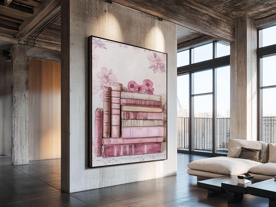 Vintage Pink Books Watercolor Stack Cherry Blossom Library Wall Poster