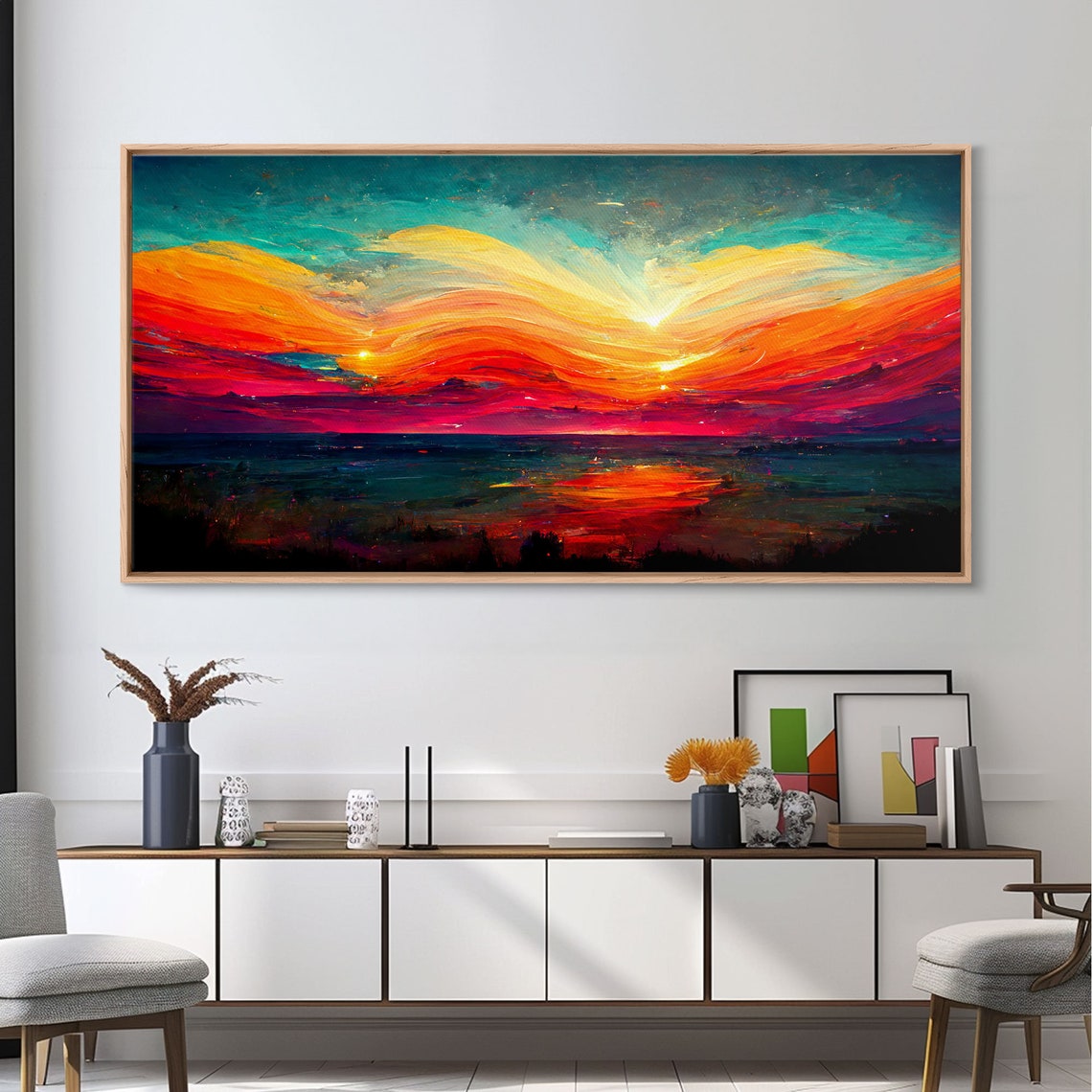 Beautiful Sunset Print Art Ink Painting Style Abstract Sunset Wall Art Cool Wall Art - Image 5