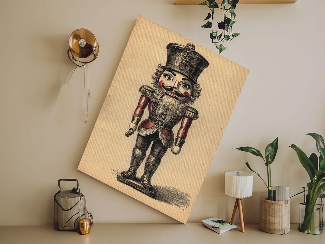 Vintage Nutcracker Soldier Full Body Sketch Christmas Holiday Poster