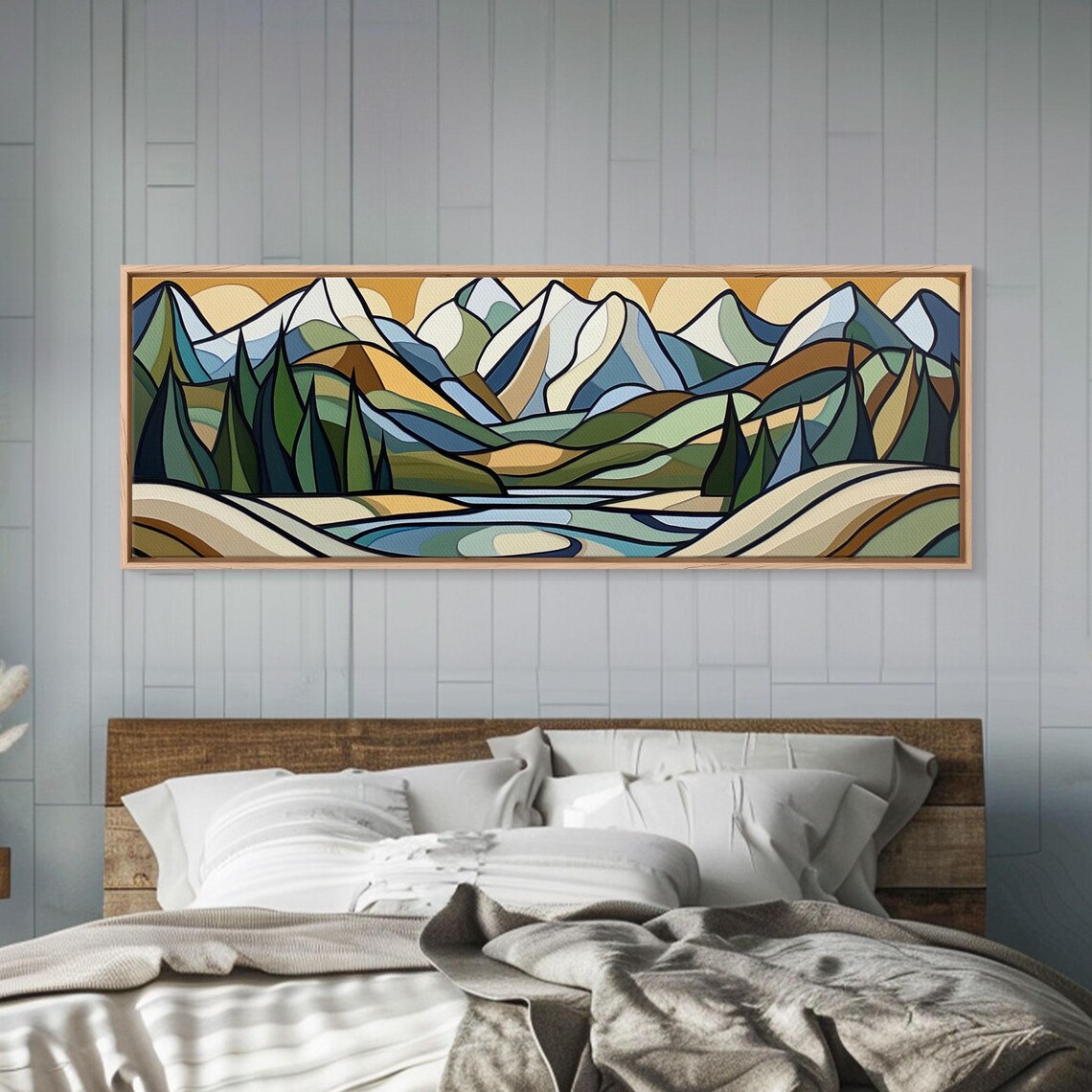 Stained Glass Style Mountain Lake Landscape Geometric Art Poster