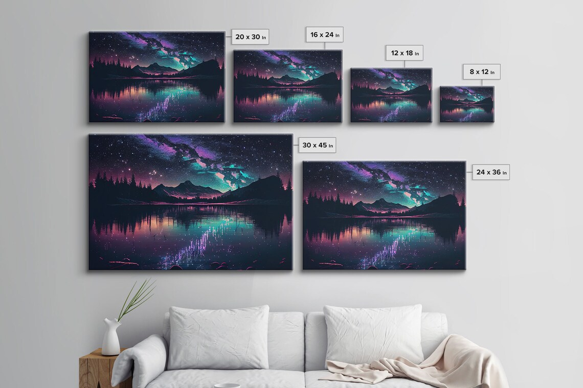 Vaporwave Starry Night Over Alaskan Lake Art Print - Image 2