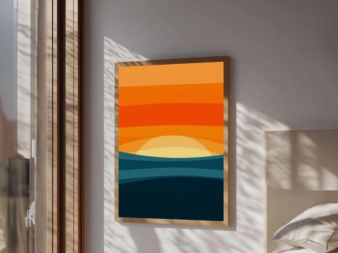 Gradient Sunset Over Teal Ocean Minimalist Retro Art Deco Poster - Image 4