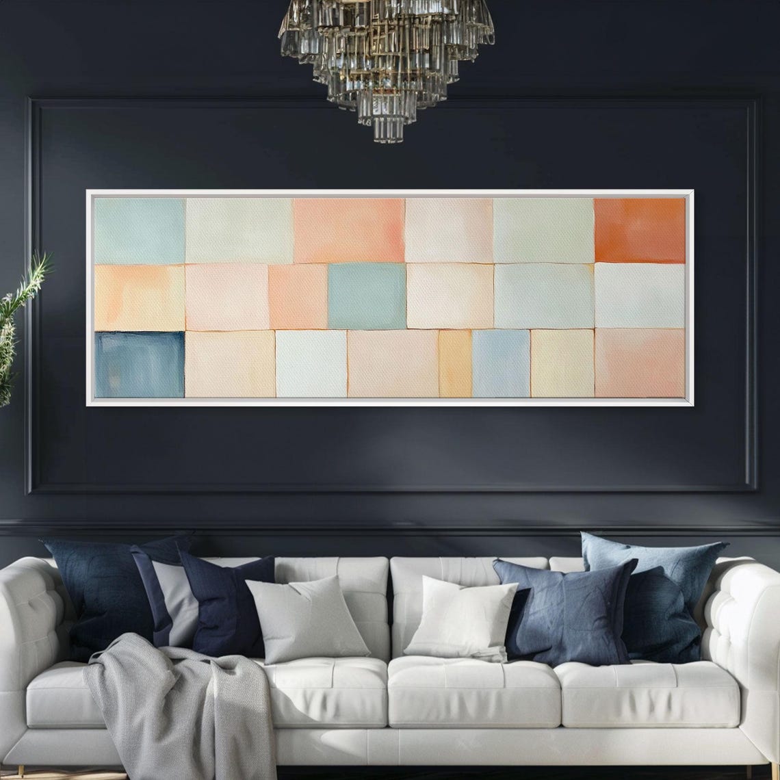 Pastel Checkerboard Square Grid Mid Century Modern Abstract Art Poster - Image 5