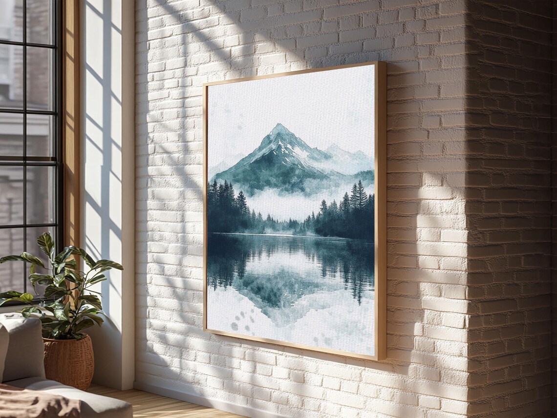 Fog In The Mountains Framed Print Pacific Northwest Cascade Mountains Emerald Green Landscape Painting Boho Decor - Image 6