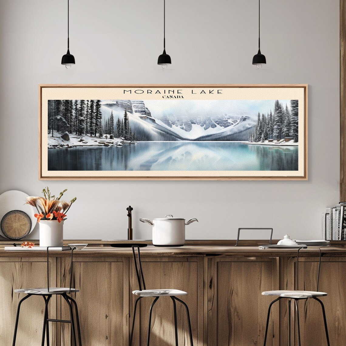 Moraine Lake Canada Winter Snow Peaks Mirror Lake Forest Travel Poster