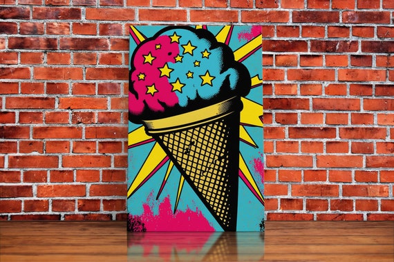 Pop Art Ice Cream Psychedelic Ice Cream Cone Framed Print Large Wall Art Wall Decoration Ice Cream Shop Art