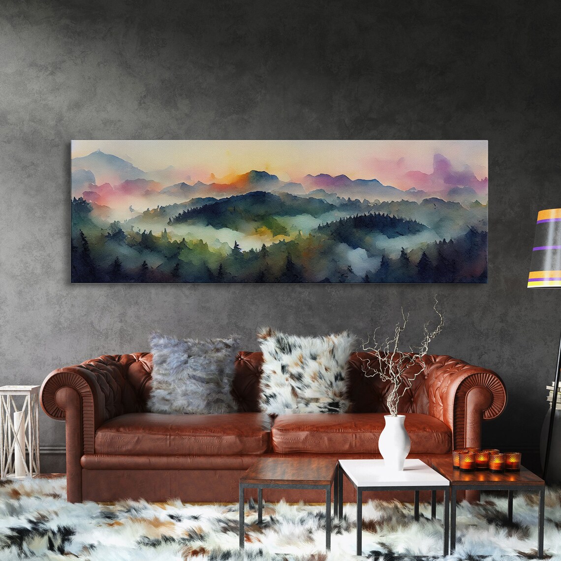 Watercolor Sunset Landscape, Emerald Green Art Print - Image 3