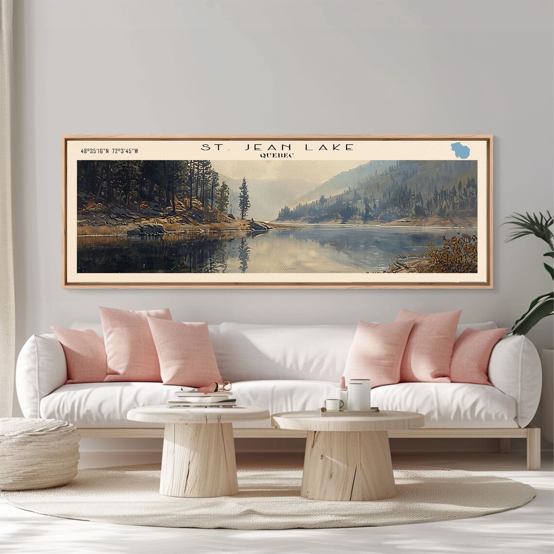 St Jean Lake Quebec Dark Pines Misty Valley Reflection Travel Poster - Image 2
