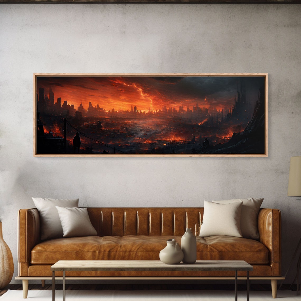 The Burning City Fire Storm Night Skyline Glowing Apocalyptic Print - Image 6