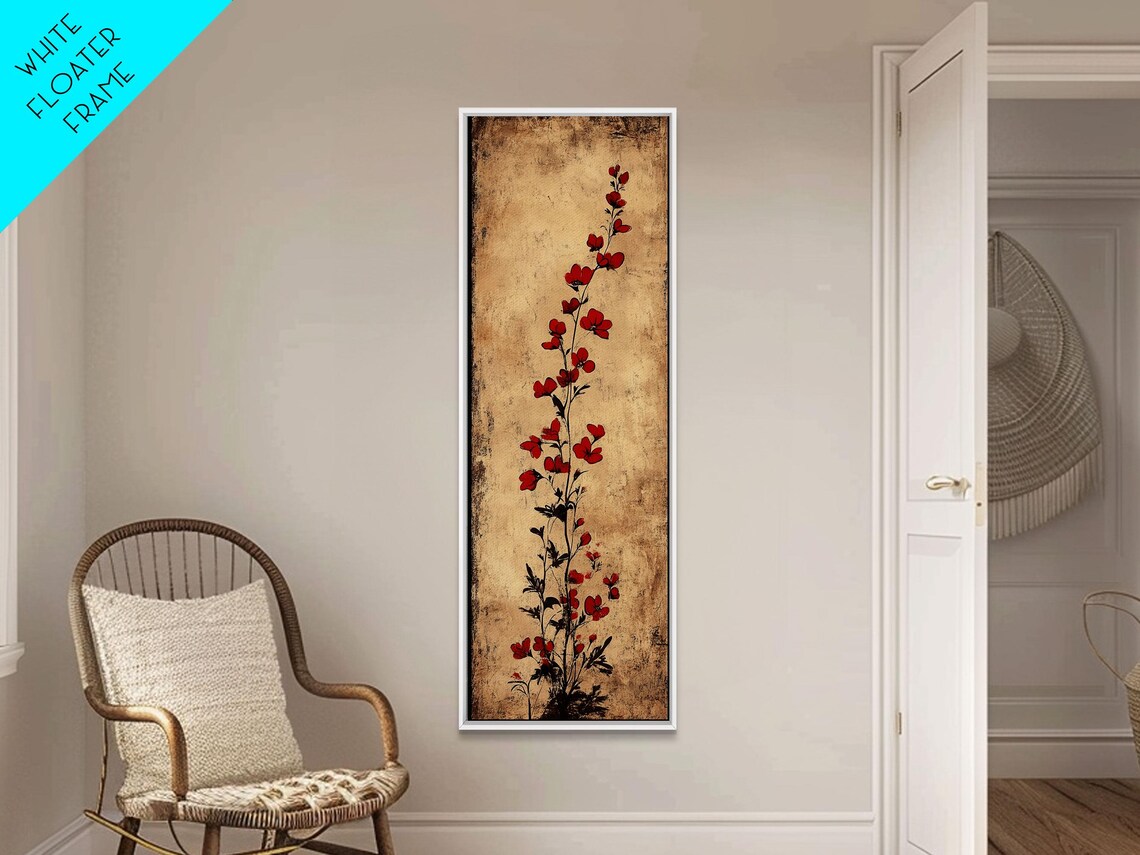 Red Blossom Sprig Vintage Parchment Botanical Floral Art Poster - Image 3