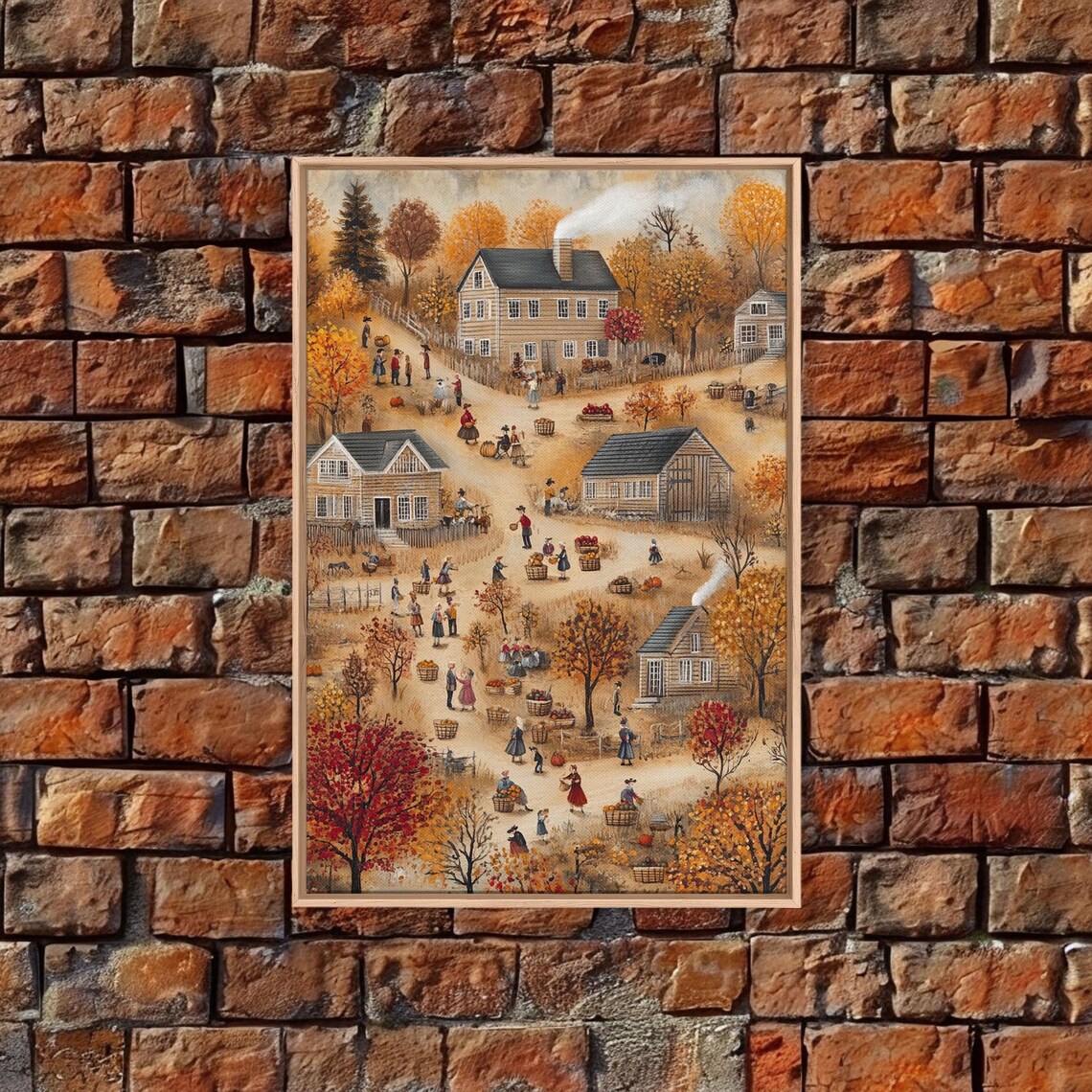 Folk Art Harvest Scene, Autumn Wall Art Print