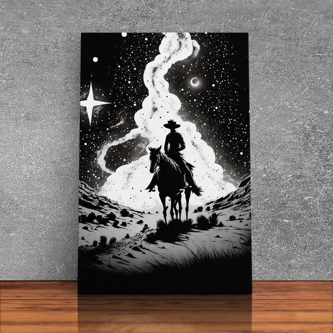 Western Decor Black And White Cowboy Art Framed Print - Image 2