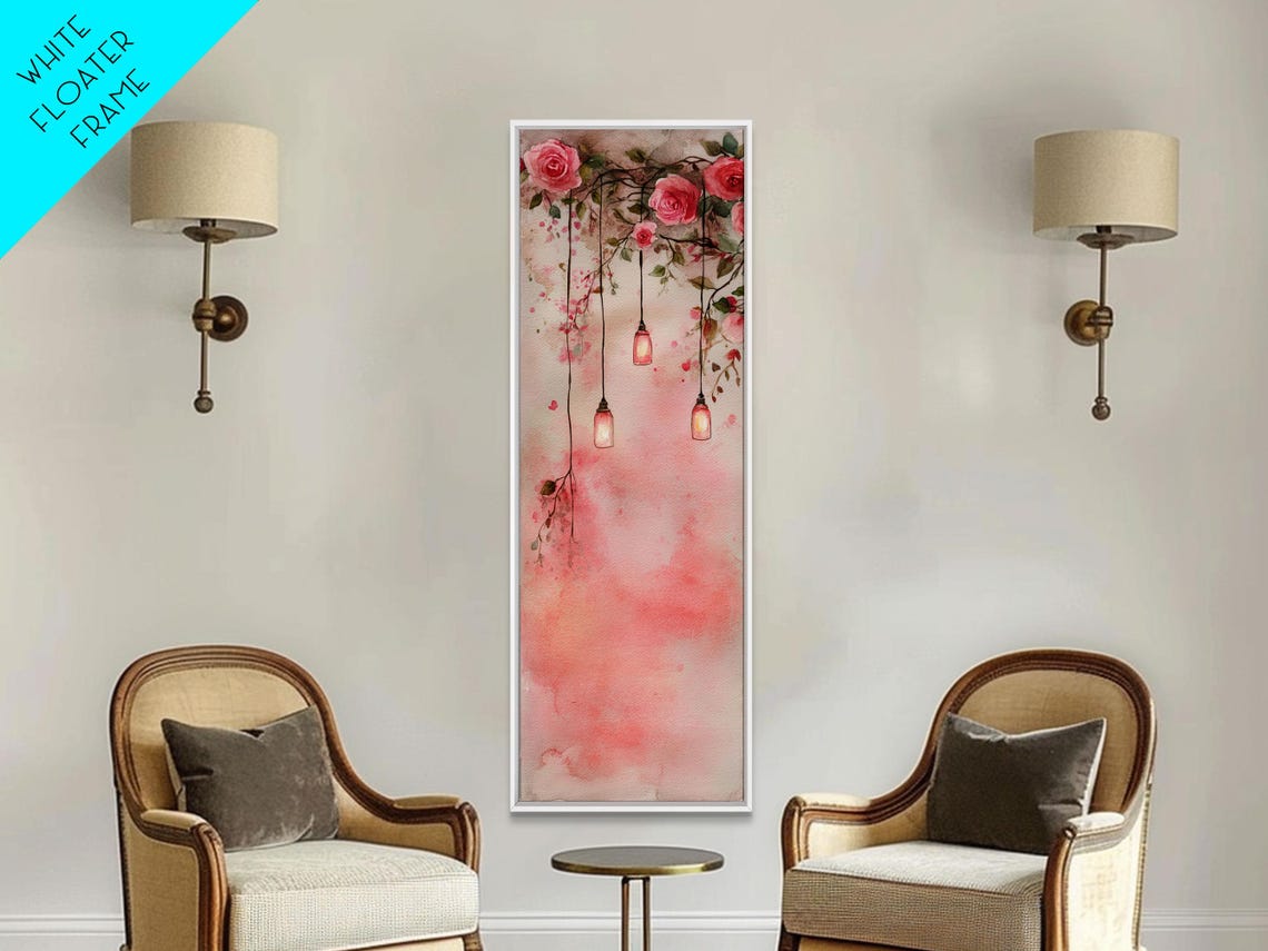 Pink Roses Hanging Lanterns Romantic Watercolor Boho Art Poster - Image 6