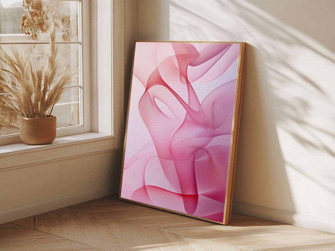 Soft Pink Abstract Flowing Lines Minimalist Modern Art Print - Image 4