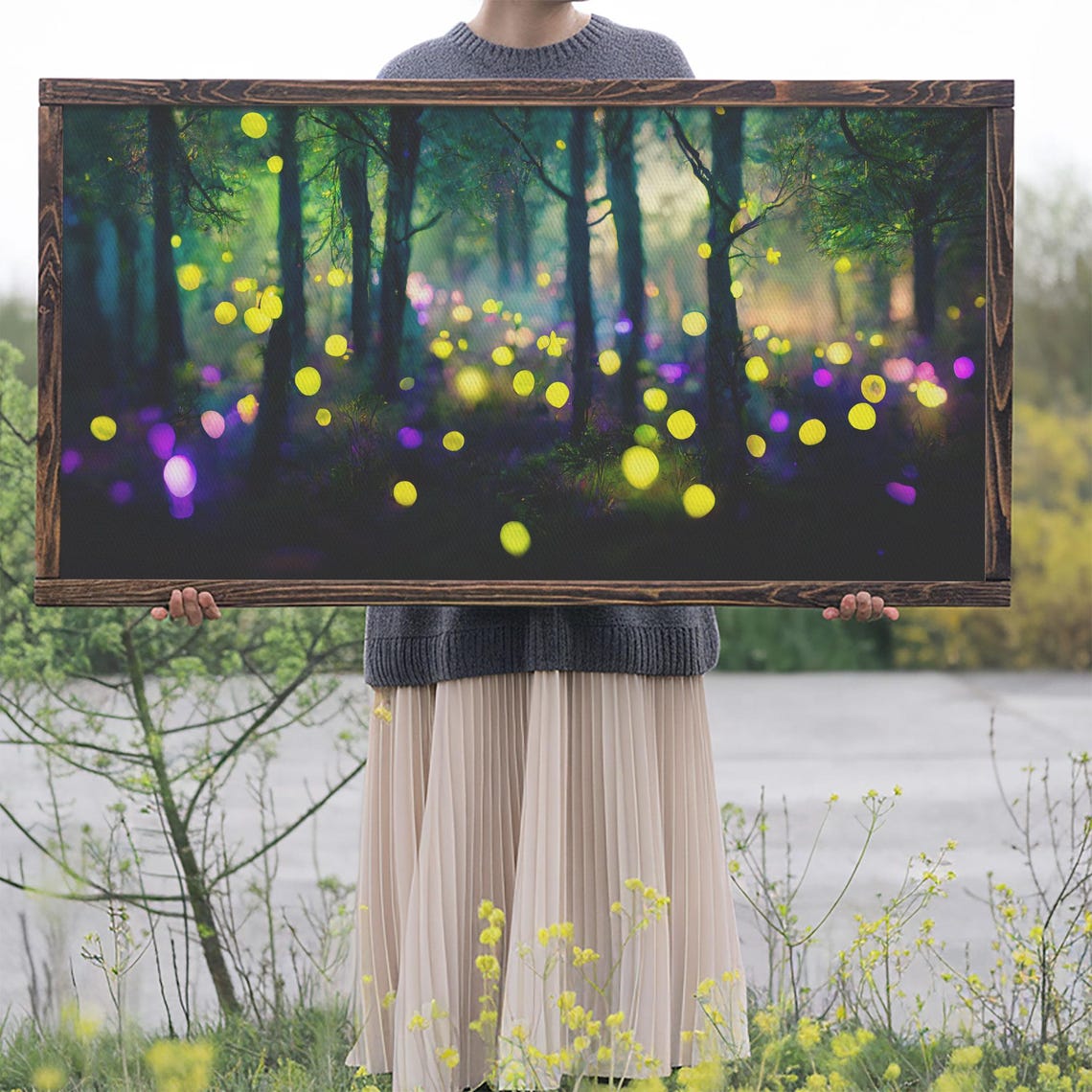 Magical Fireflies Glowing Night Forest Fairy Lights Art Poster - Image 2