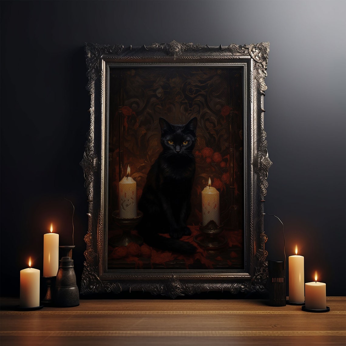 Witch Familiar Black Cat Candlelight Spooky Halloween Goth Art Poster - Image 3