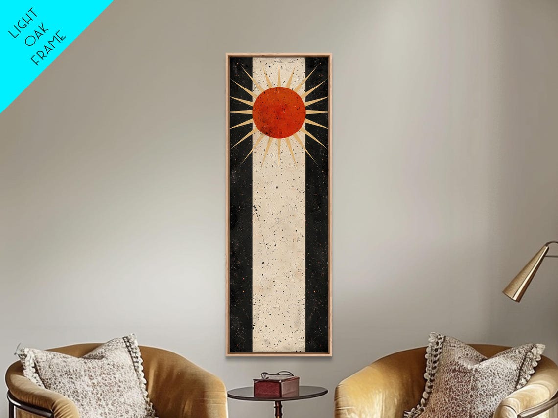 Abstract Red Sunburst Gold Rays Distressed Black Beige Column Poster - Image 6