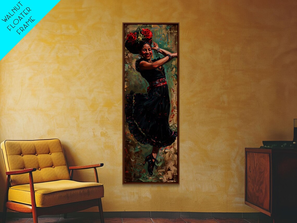 Flamenco Dancer Red Dress Roses Spanish Dance Oil Painting Wall Art - Image 5