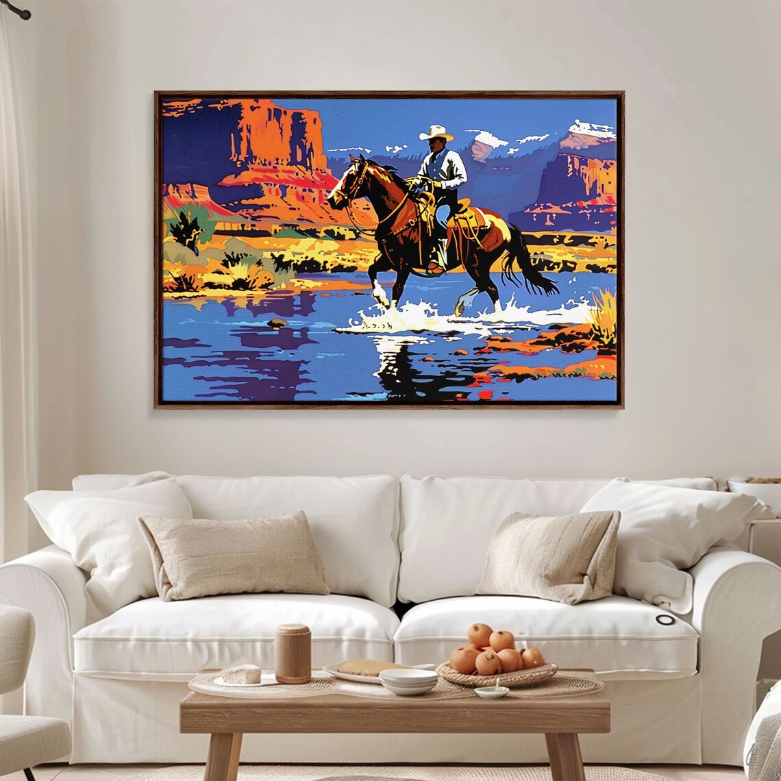 Cowboy Crossing Desert River Red Rock Canyon Pop Art Western Poster - Image 3