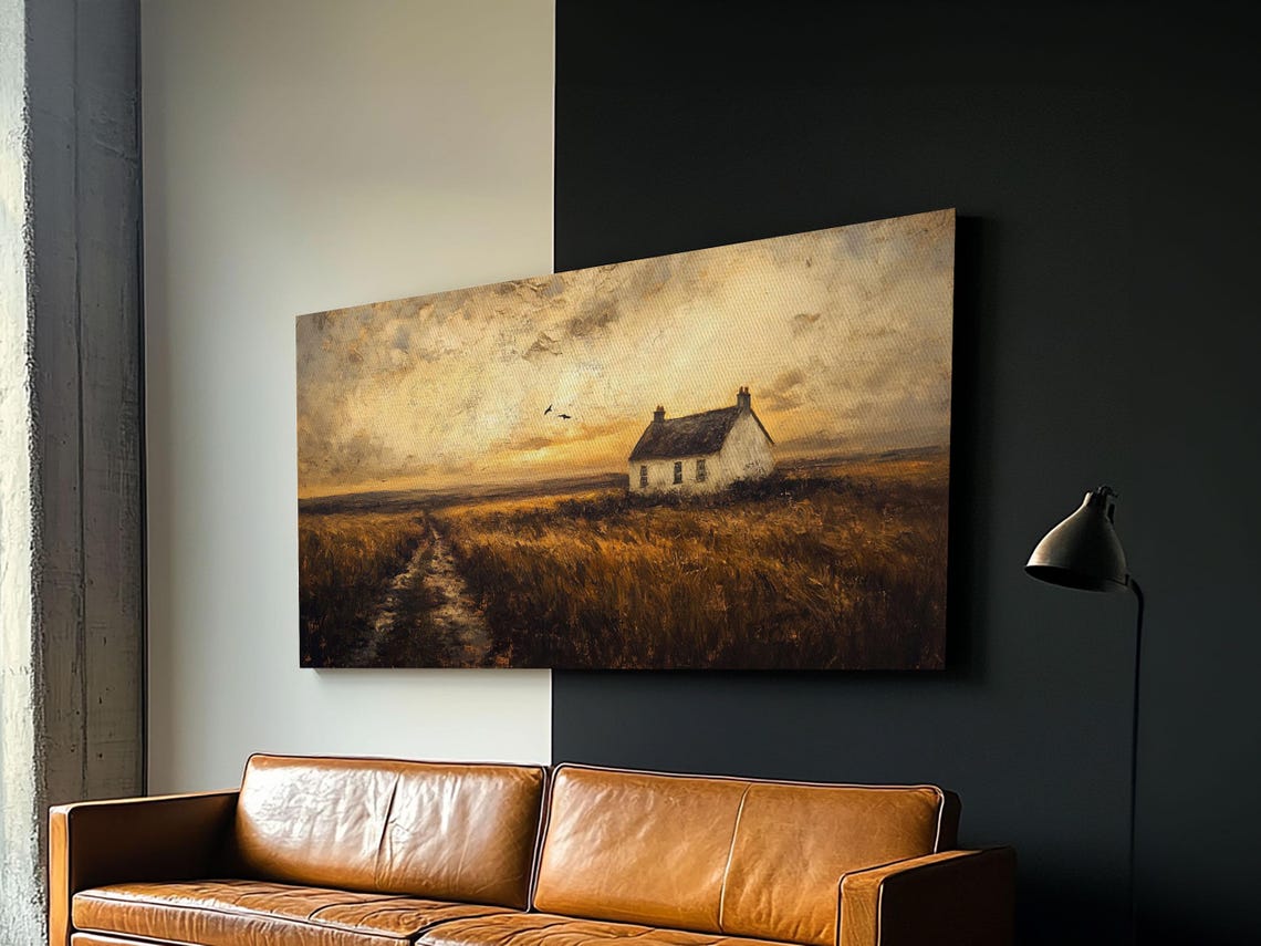 Rustic Cottage In Golden Wheat Field At Sunset Landscape Poster - Image 3