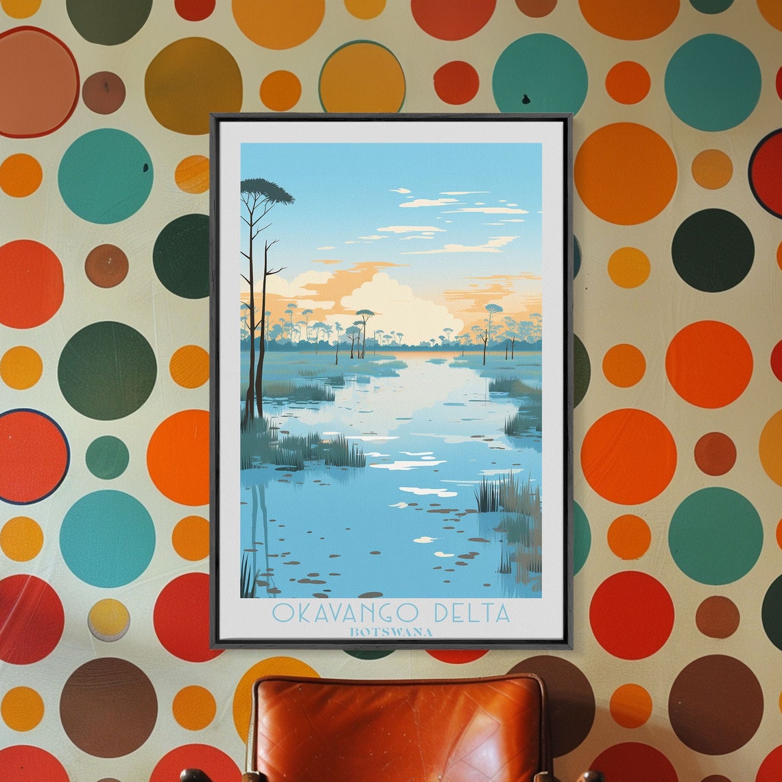 Okavango Delta Botswana Water Channels Palms Retro Travel Art Poster - Image 5