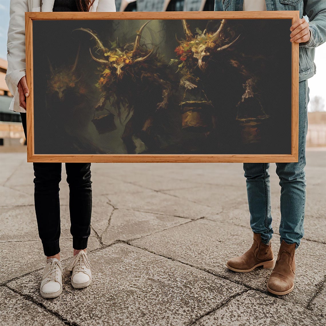 Horned Wendigo Creatures With Flowered Skulls Dark Forest Poster - Image 5