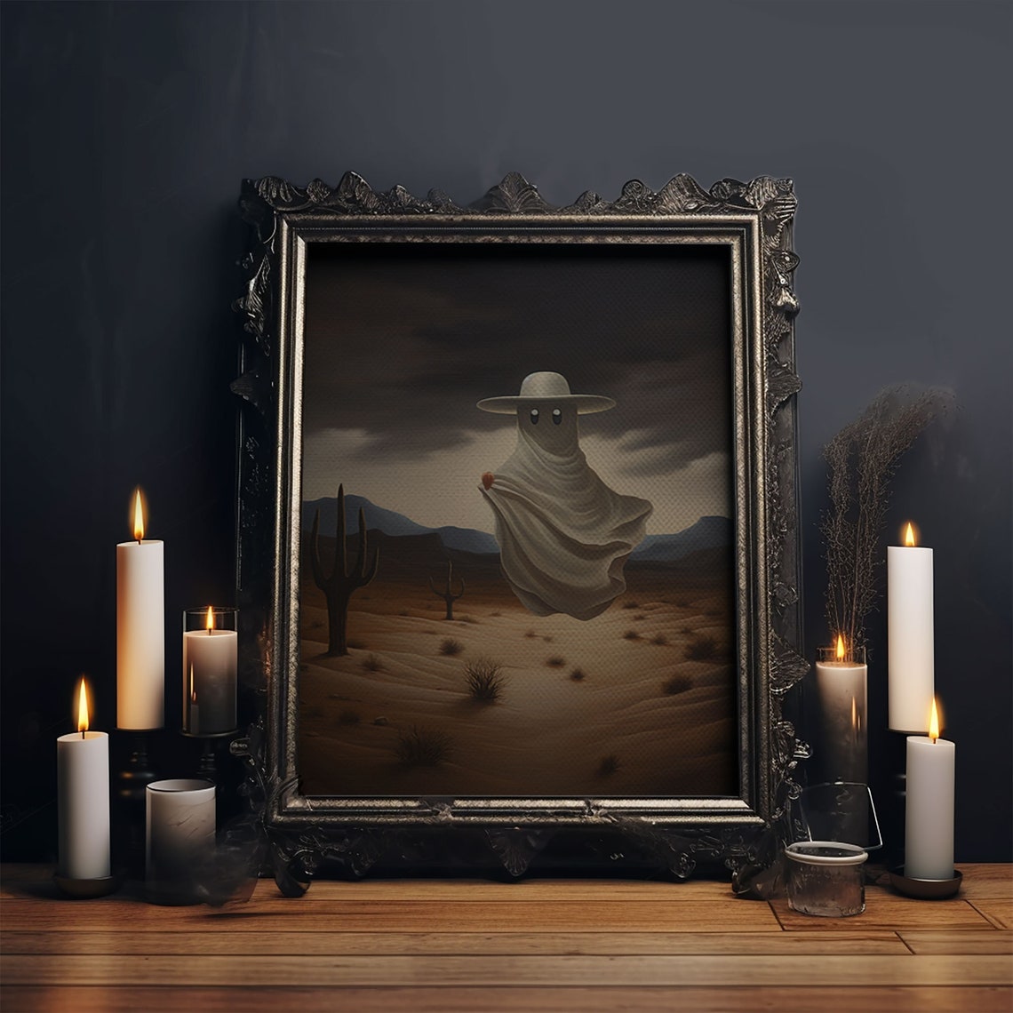 Cowboy Ghost In Desert With Cactus Under Stormy Sky Western Print - Image 6