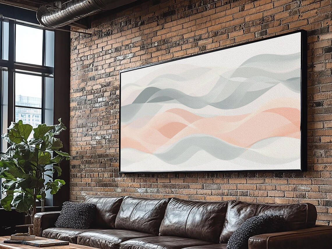 Pastel Ocean Waves Abstract Modern Flowing Gray Pink White Minimal Wall Art Poster