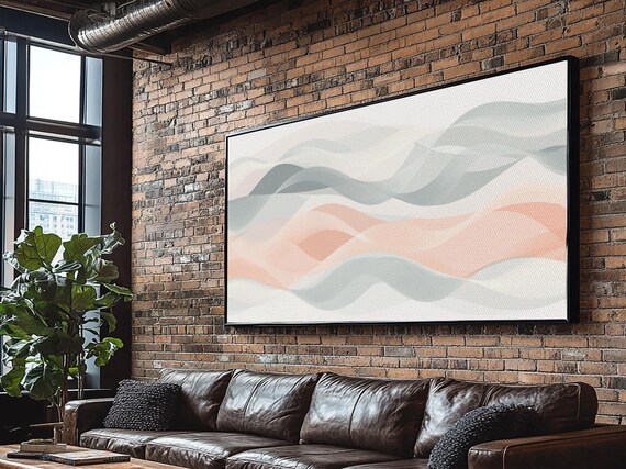 Pastel Ocean Waves Abstract Modern Flowing Gray Pink White Minimal Wall Art Poster
