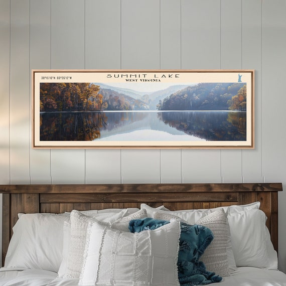 Summit Lake West Virginia Panoramic Wall Art Framed Print Lake House Decor Travel Poster Tranquil Landscape Bedroom Decor